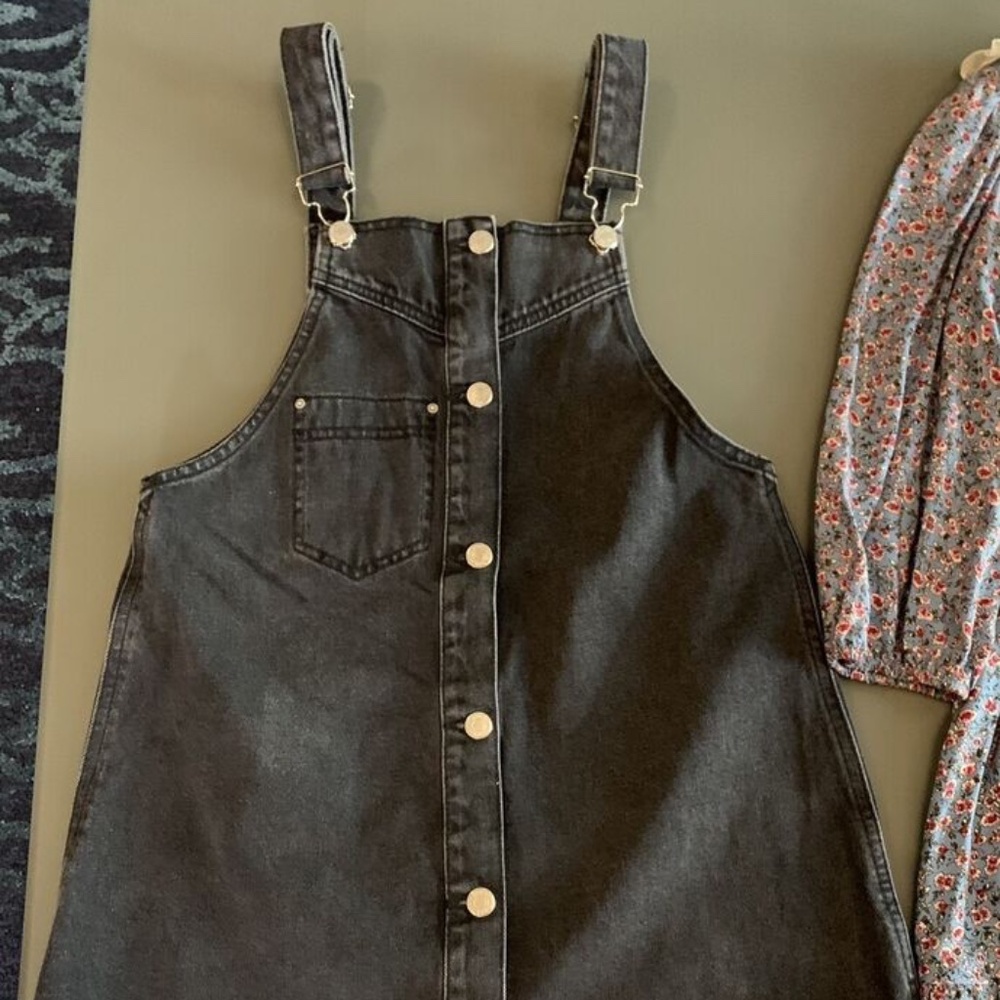 Zara Girls black denim overall dress Jumper A-Line size 13/14 NWOT